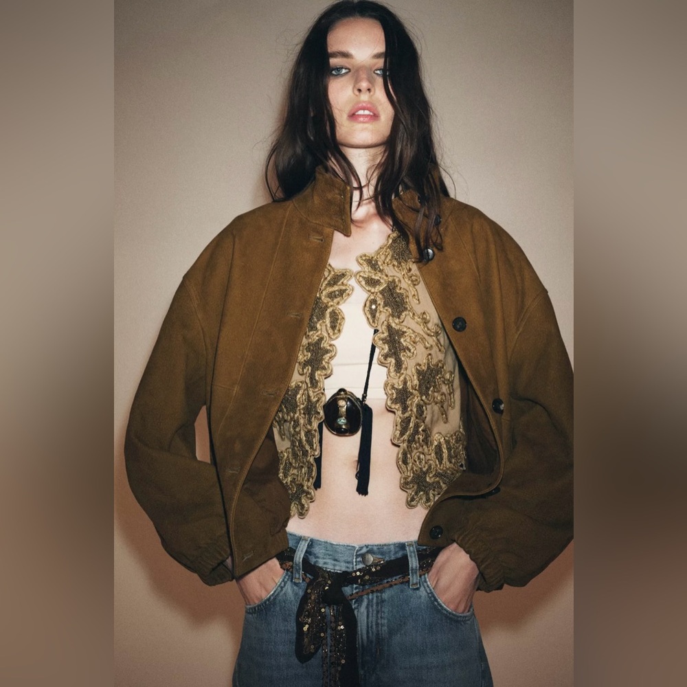 Zara Limited Edition 100% Leather Bomber Jacket